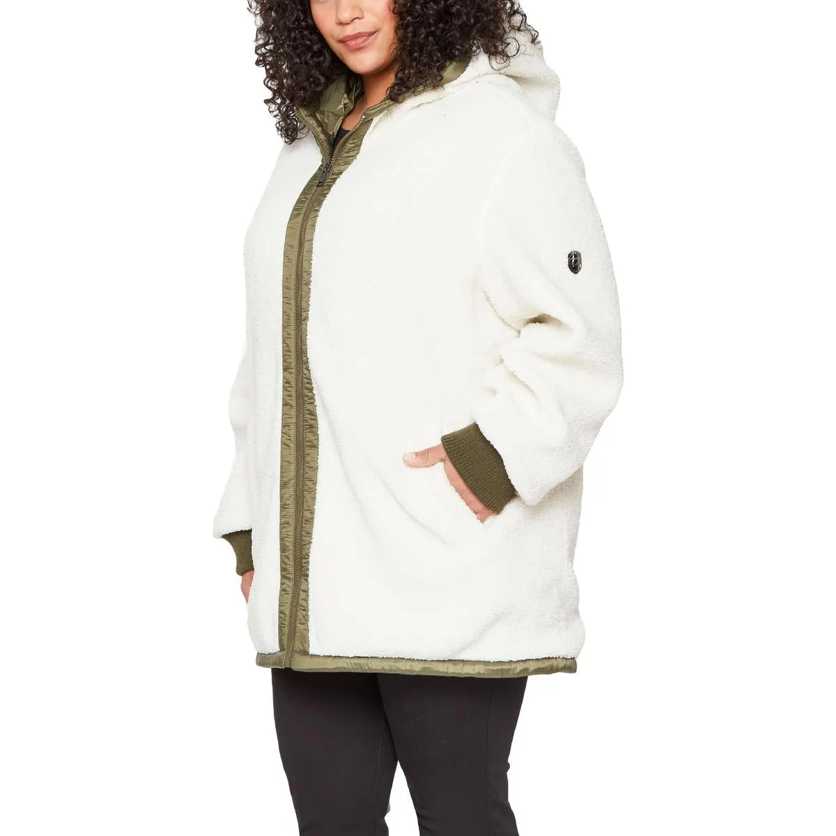 1 Madison Expedition Women's Contrast Trim Oversized Hooded Faux Fur Coat