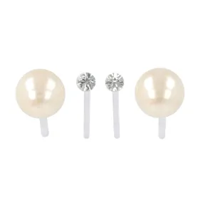 8mm Pearl and Stone Invisible Clip On Earrings Set