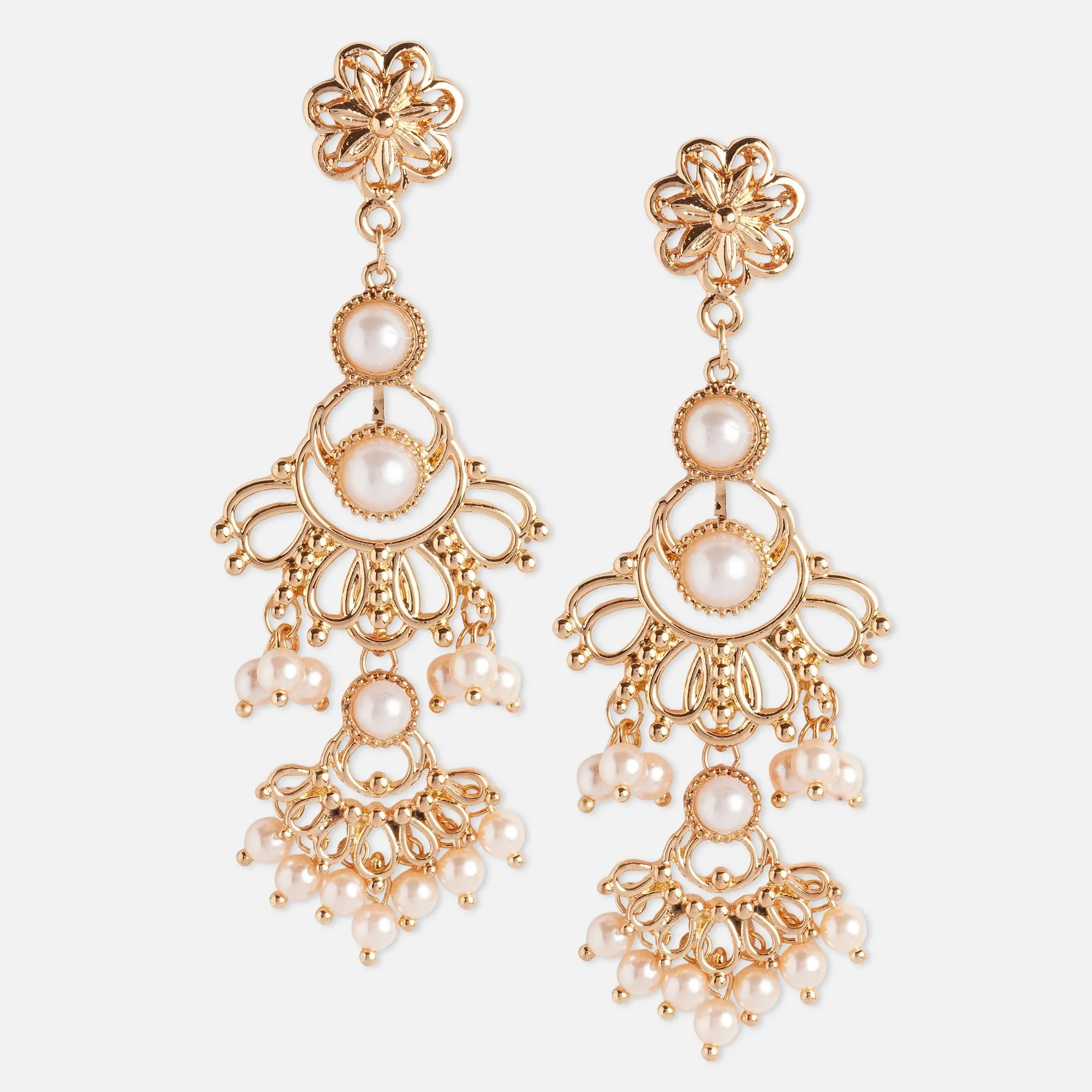 Accessorize London Pearl Floral Long Drop Earring Zinc Drops & Danglers