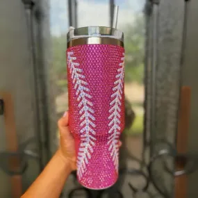 BASEBALL CRYSTAL RHINESTONE 40 OZ TUMBLERS - PINK