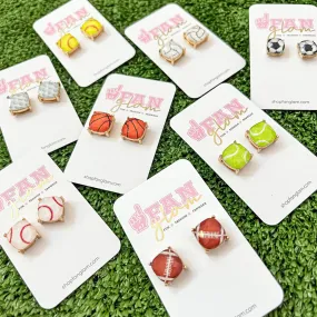 BEVELED SPORTS BALL STUD EARRINGS