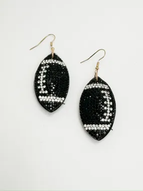 Black Sparkle Football Earrings