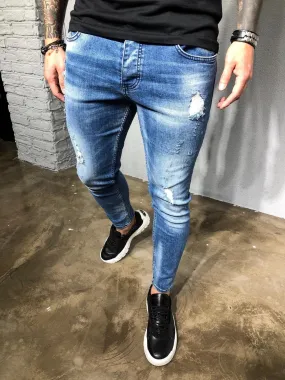 Blue Washed Distressed Denim BL228 Streetwear Baggy Jeans