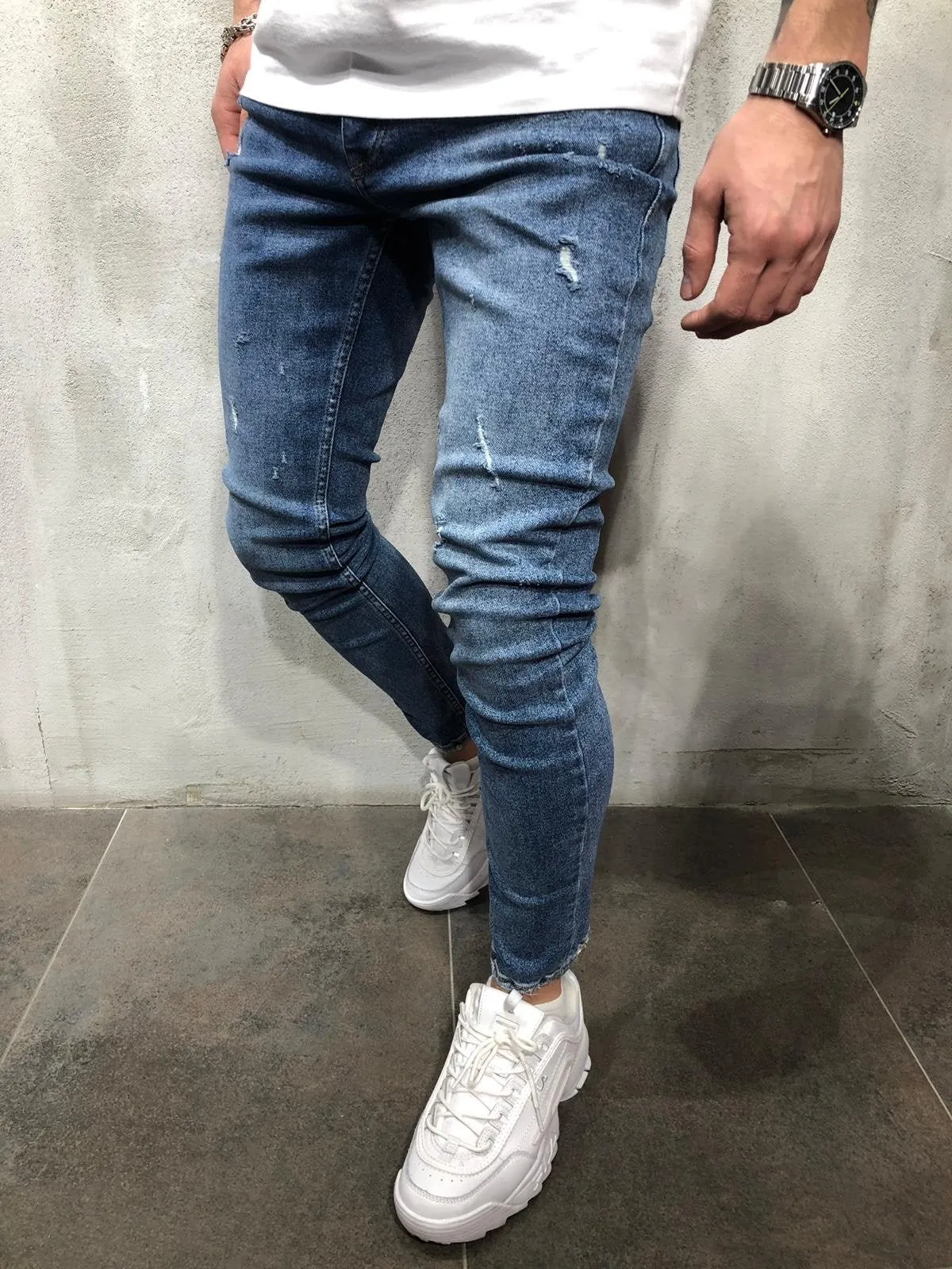 Blue Washed Ultra Skinny Fit Denim AY324 Streetwear Jeans