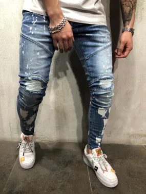 Blue Washed Ultra Skinny Jeans AY402 Streetwear Mens Jeans