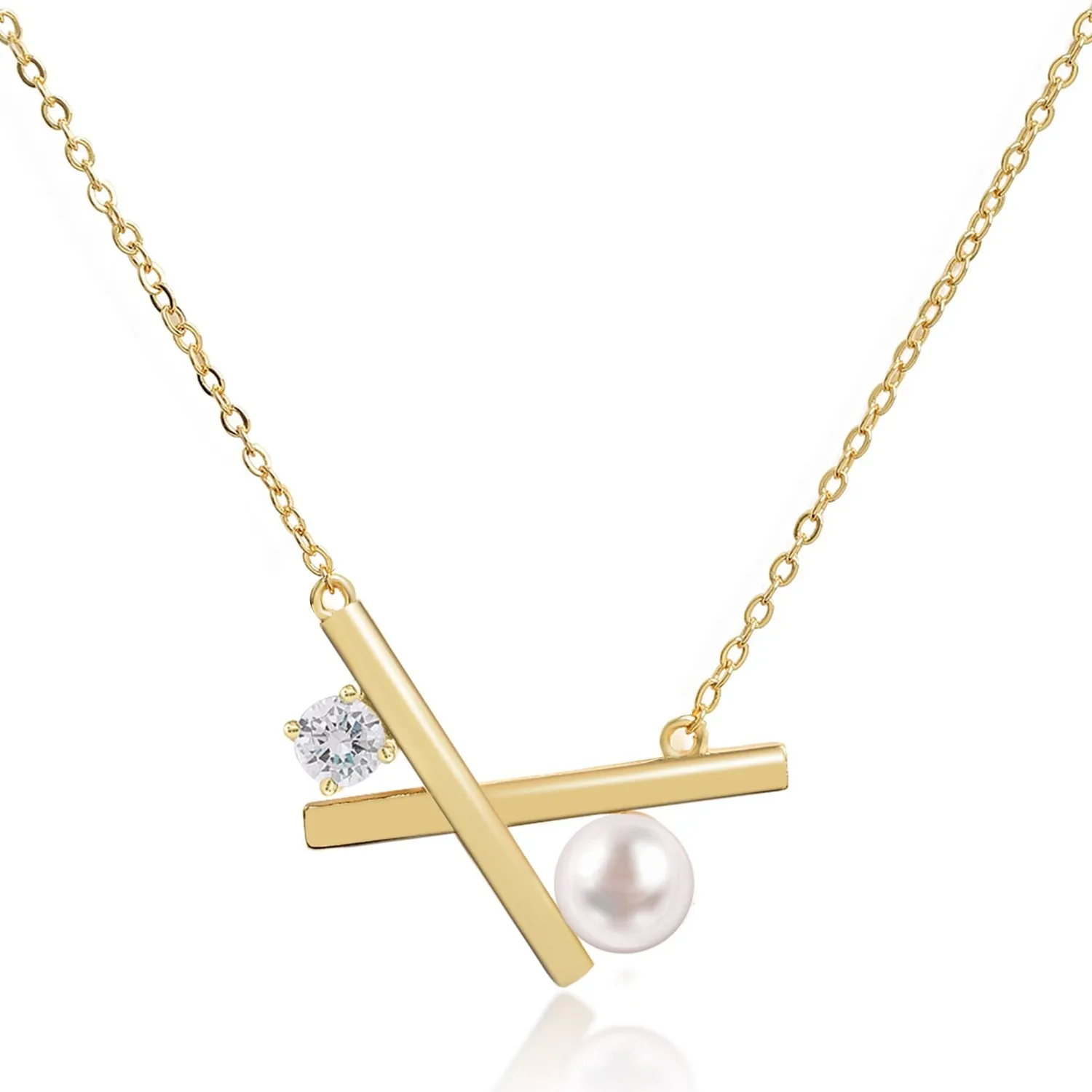 Brass 18k Rose Gold Cross Pearl Necklace For Women