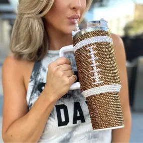 BROWN FOOTBALL CRYSTAL RHINESTONE 40 OZ TUMBLERS