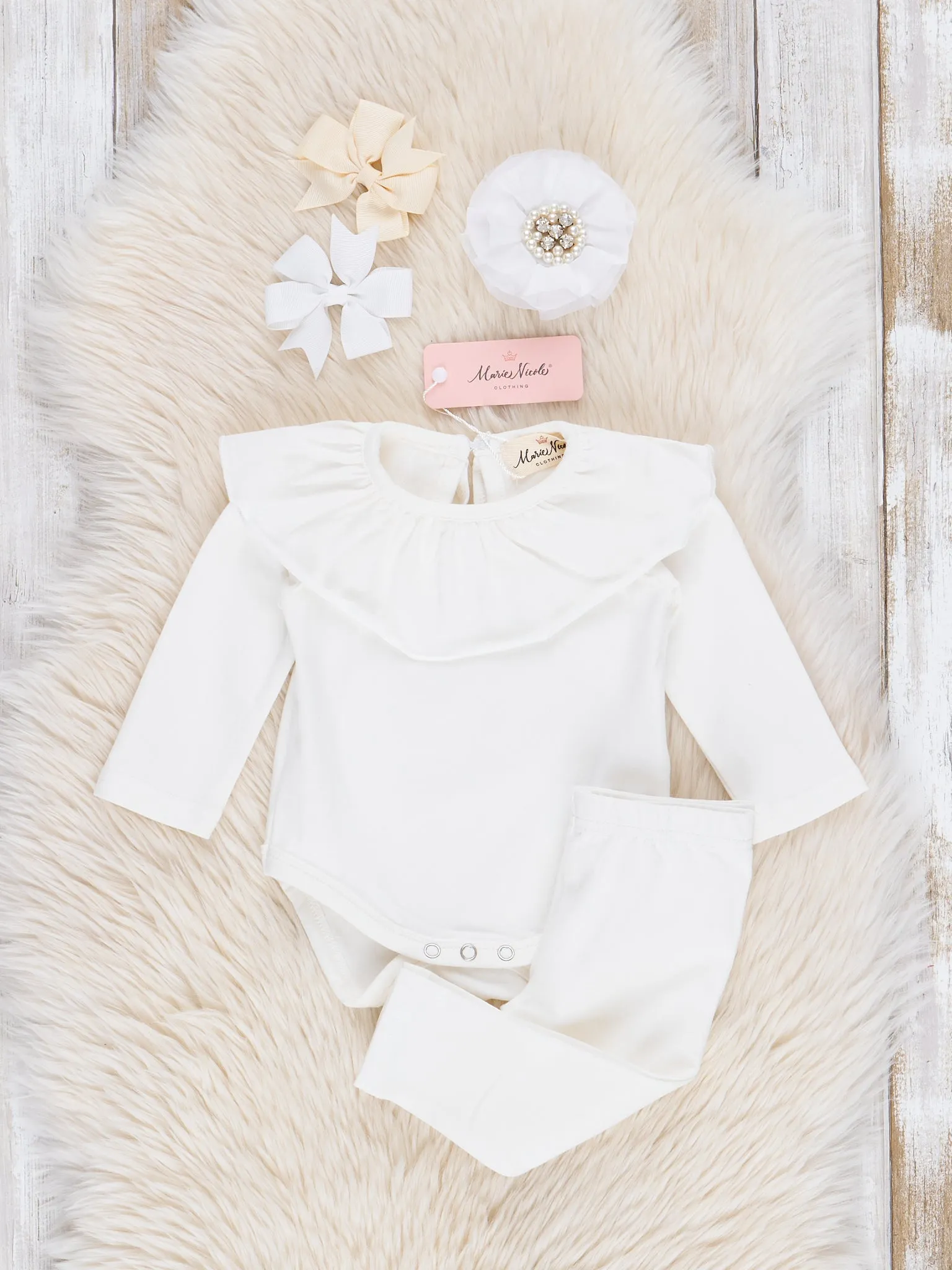 Cotton Ruffle Bubble Outfit - White