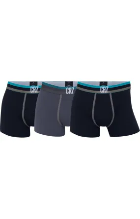 CR7 Men's 3 Pack Cotton Trunks - Blue and Grey