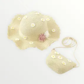 Daisy Sun Hat   Purse Set - Light Tan