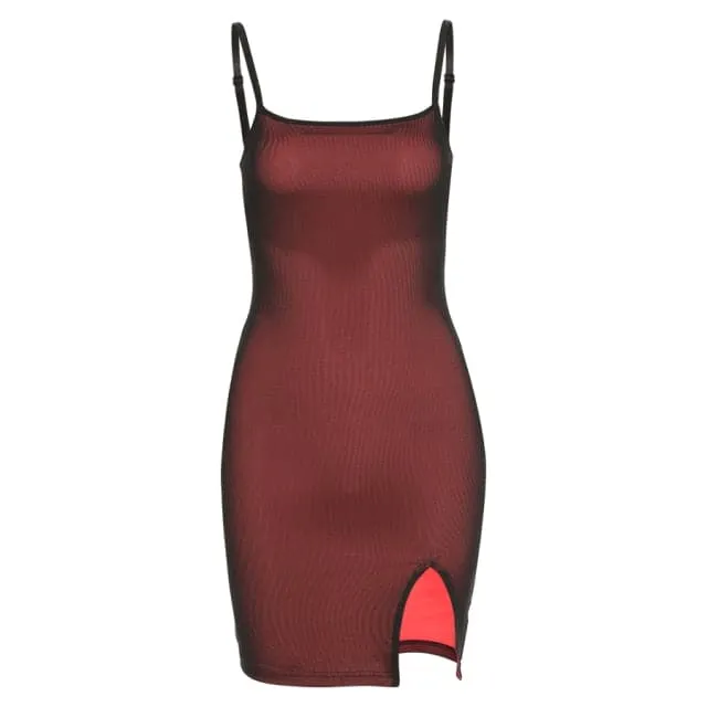 DressBetty - Mesh Double Layer Sexy Skinny Dress Women Sleeveless Party Bodycon Bandage Elastic Split Trend Clubwear Slim Outfit