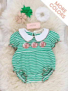 Embroidered Football Striped Romper