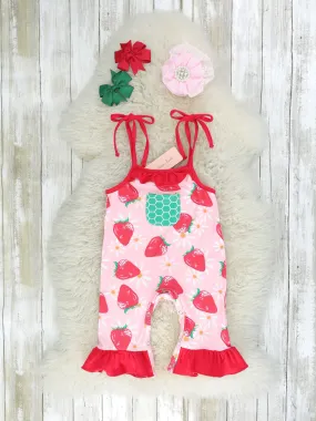 Floral Strawberry Ruffle Romper