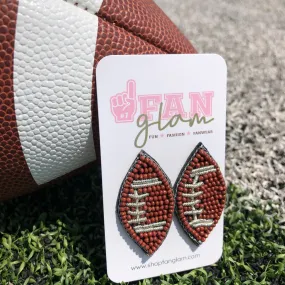 FOOTBALL BEADED STUD EARRINGS BROWN