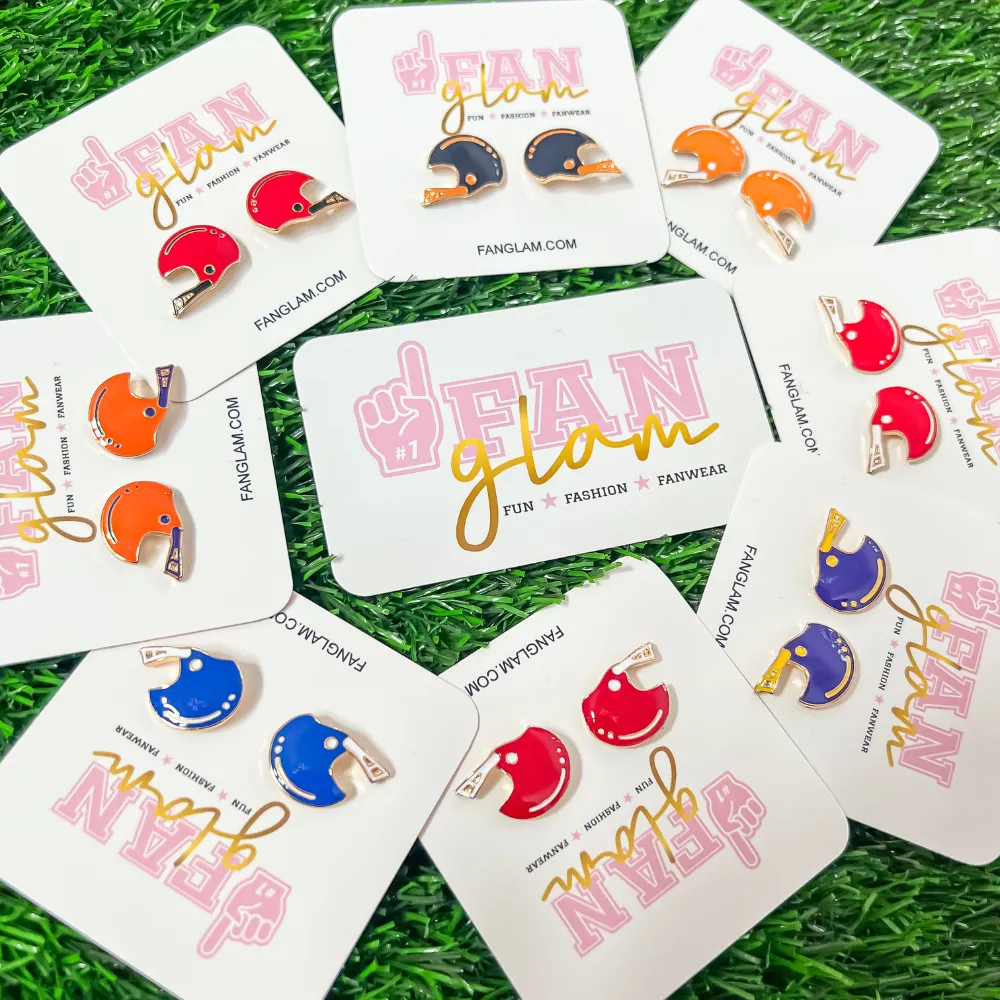 FOOTBALL HELMET DUAL COLORED ENAMEL STUD EARRINGS - 8 COLORS