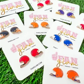 FOOTBALL HELMET DUAL COLORED ENAMEL STUD EARRINGS - 8 COLORS