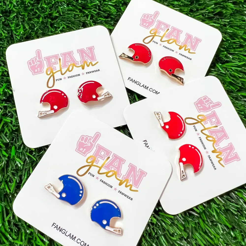 FOOTBALL HELMET DUAL COLORED ENAMEL STUD EARRINGS - 8 COLORS