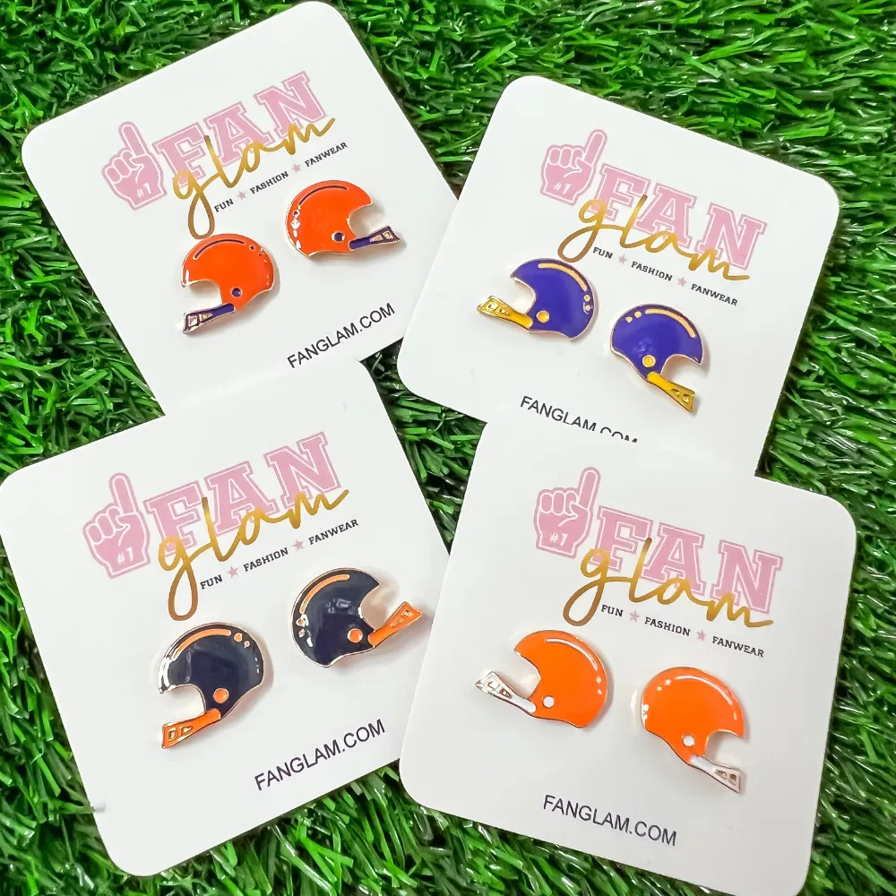 FOOTBALL HELMET DUAL COLORED ENAMEL STUD EARRINGS - 8 COLORS