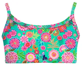 Girls UPF 50  Printed Bikini Swim Top  | Bright Flowers