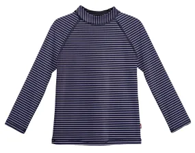 Girls UPF 50  Printed Long Sleeve Rashguard | Marine Navy w- White Stripes