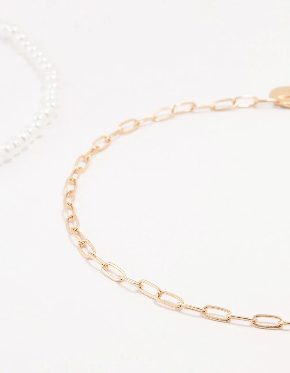 Gold Pearl Tab Chain Chokers 3-Pack