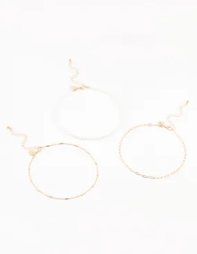 Gold Pearl Tab Chain Chokers 3-Pack