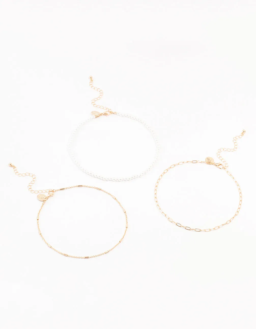 Gold Pearl Tab Chain Chokers 3-Pack