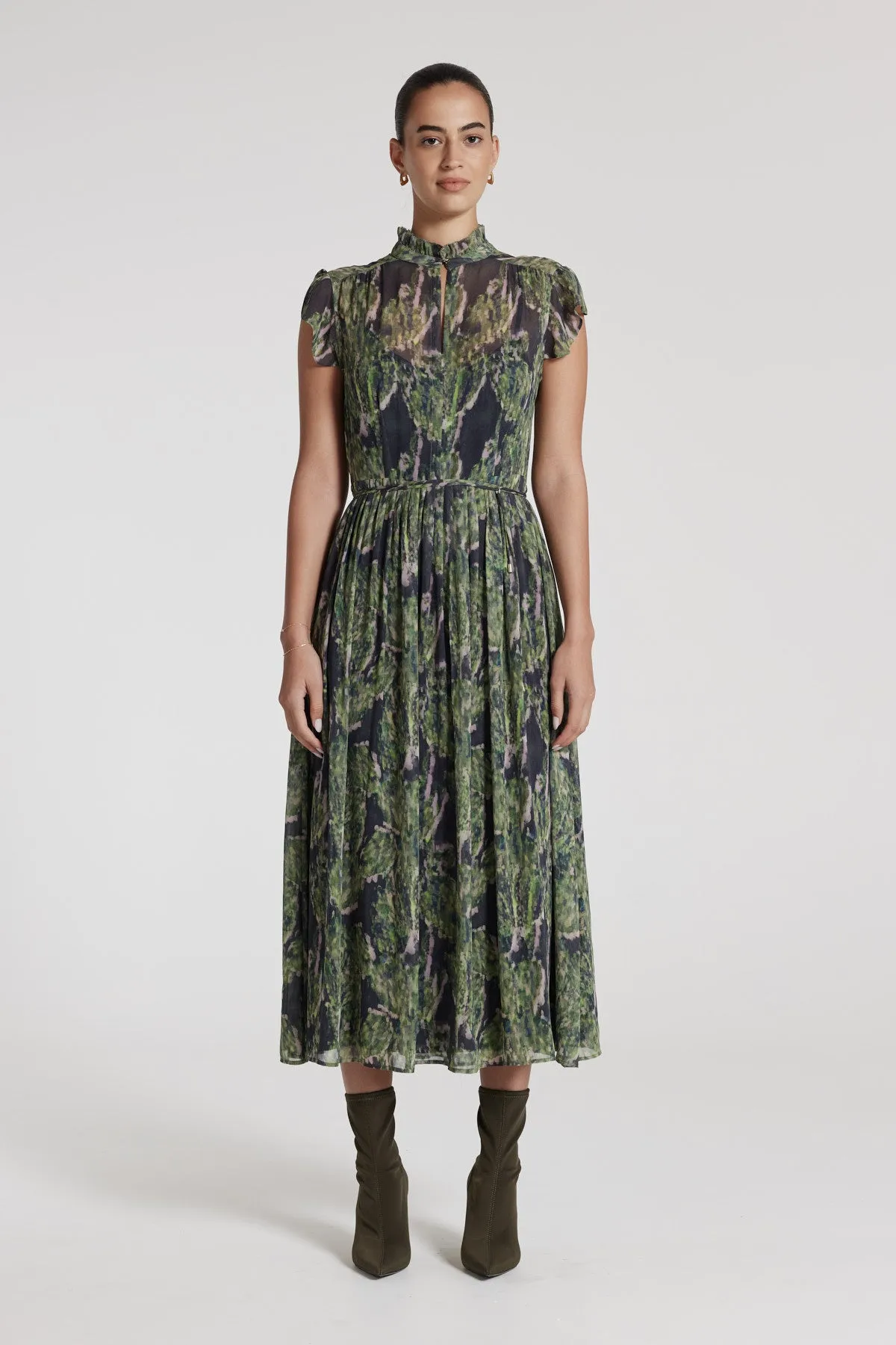 Greta Silk Dress - Green Print