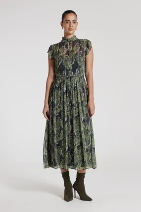 Greta Silk Dress - Green Print