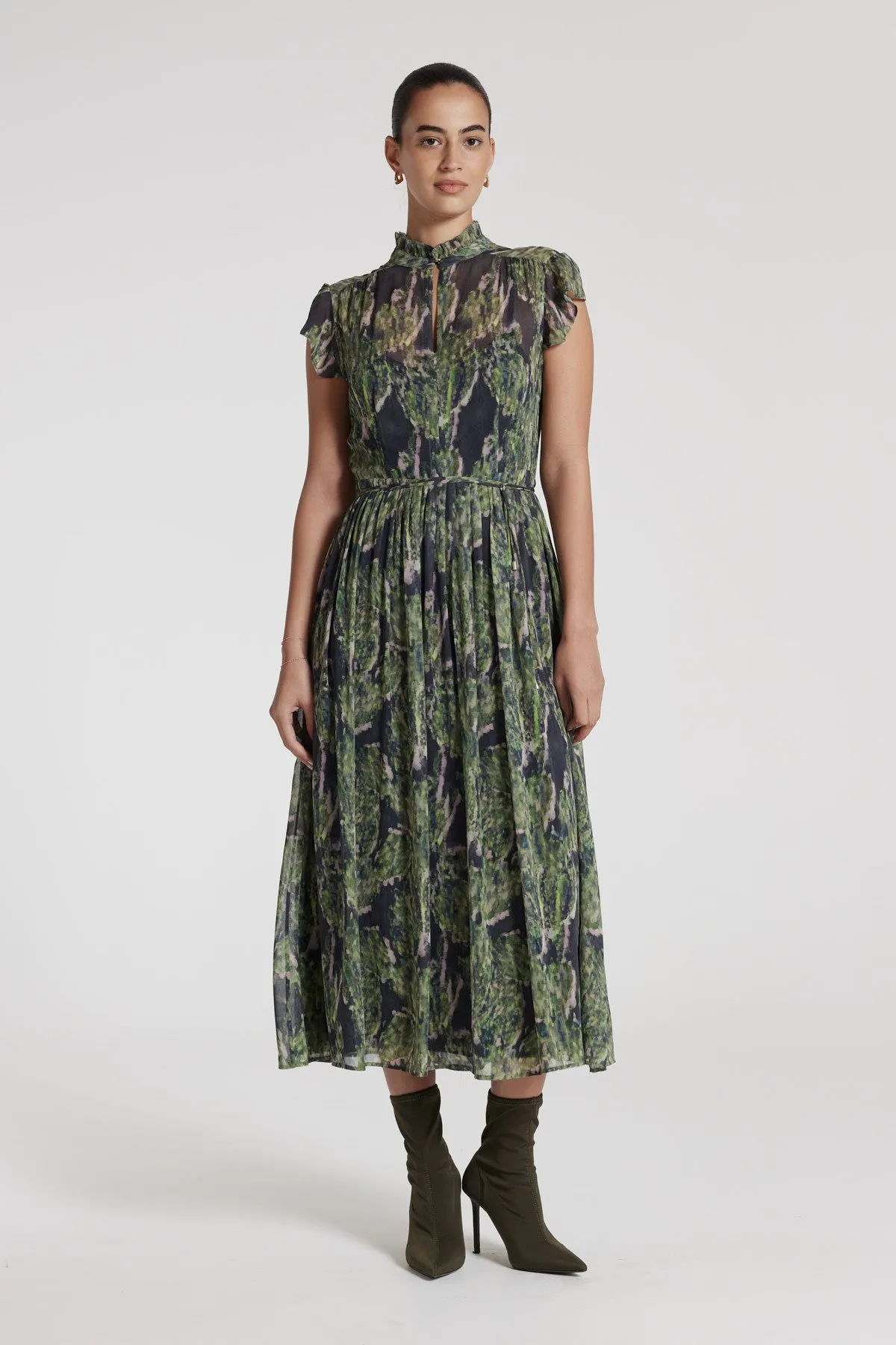 Greta Silk Dress - Green Print