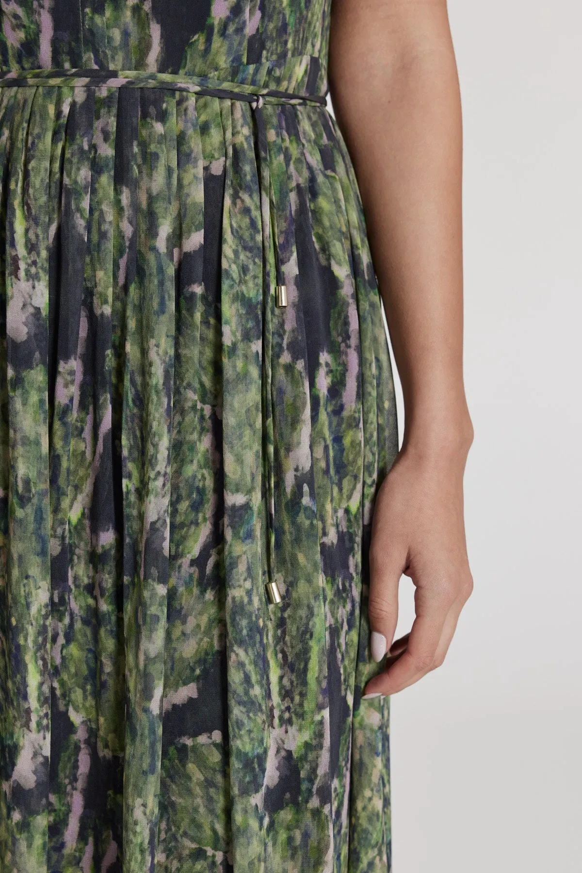 Greta Silk Dress - Green Print