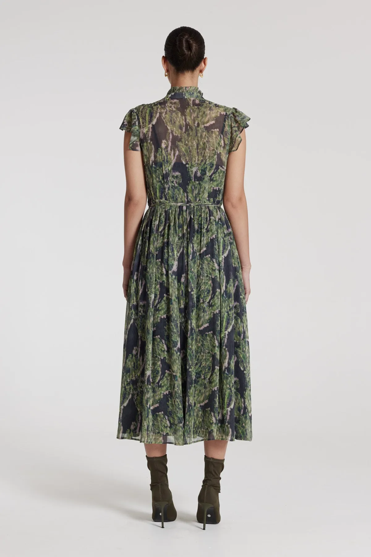 Greta Silk Dress - Green Print