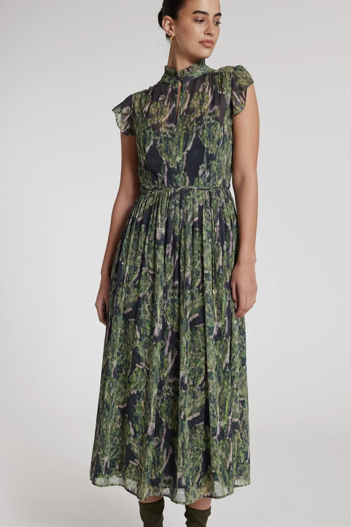 Greta Silk Dress - Green Print