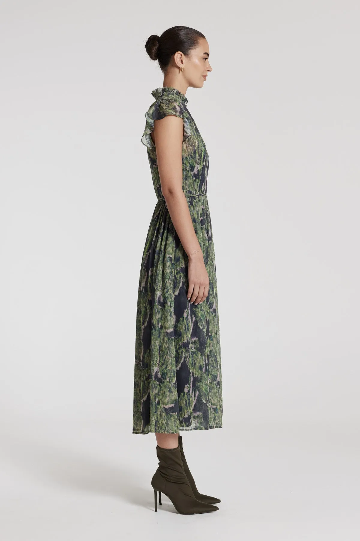 Greta Silk Dress - Green Print