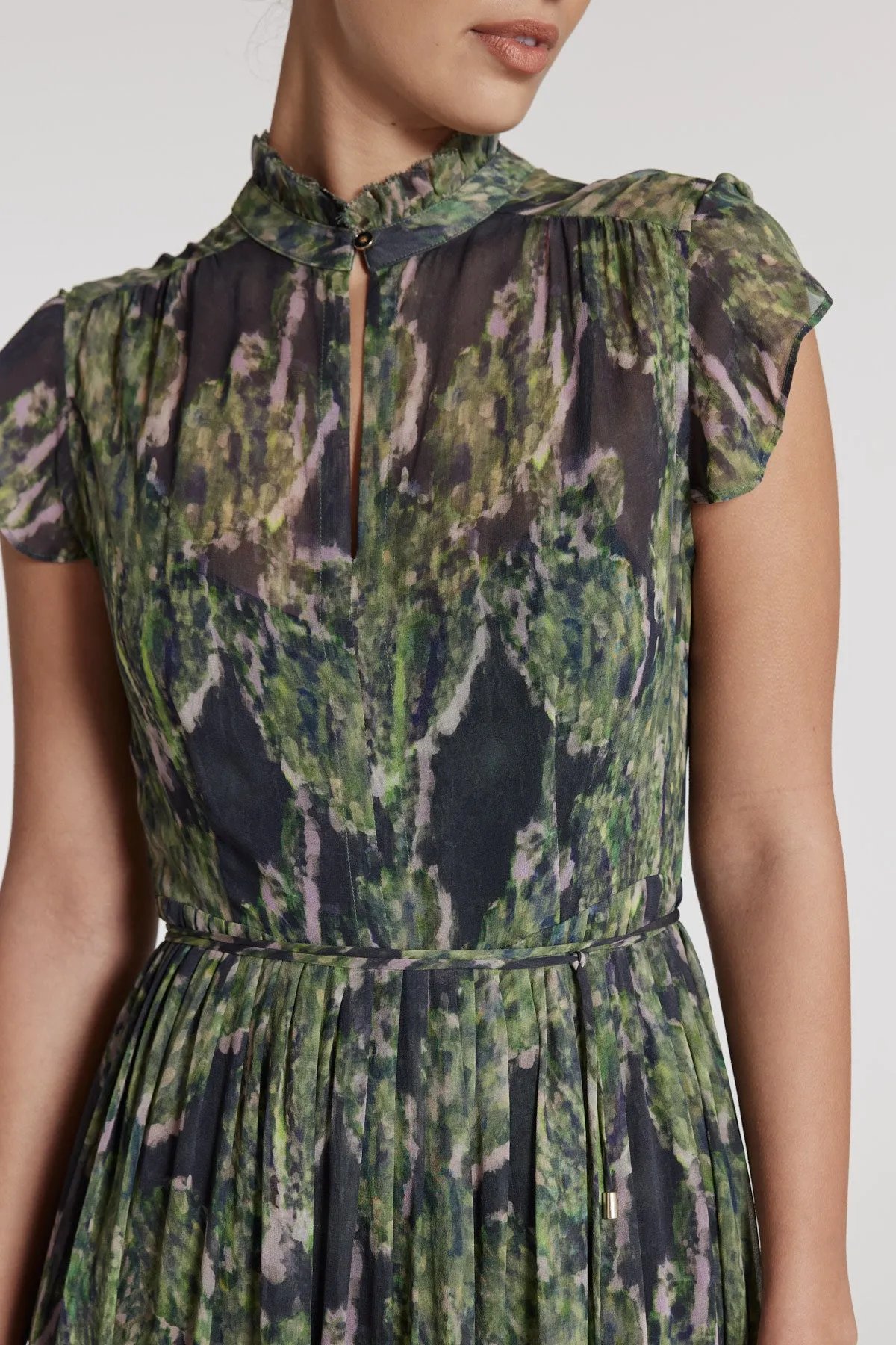 Greta Silk Dress - Green Print