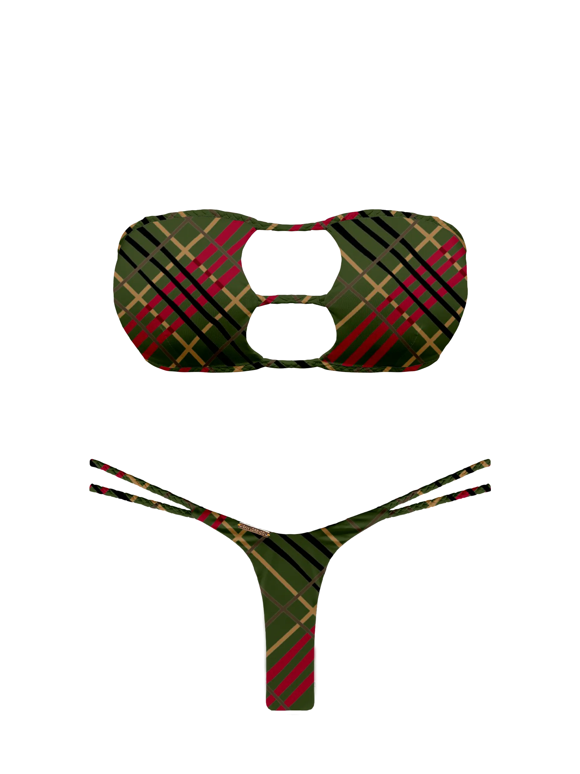 L'Amour Scottish Plaid Braided V-Thong Bikini Bottom