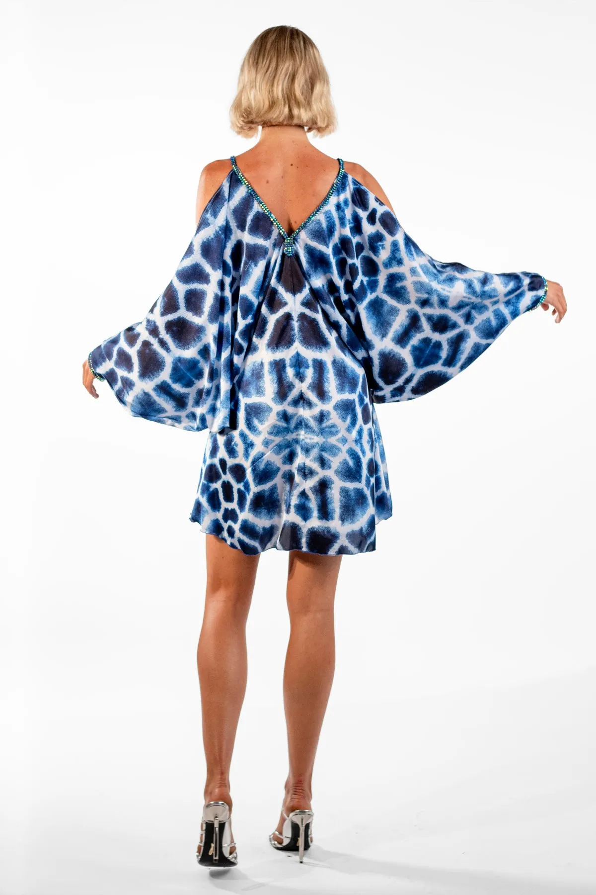 Maidy Blue Batwing Giraffe Print Short Dress