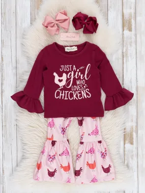 Maroon Chicken Girl Bell Bottoms Outfit