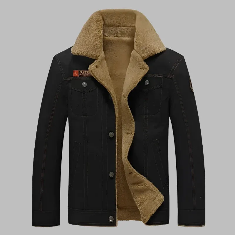 Men's Wool-Lined Denim Jacket: Thick Thermal Winter Coat with Multi-Pocket Design