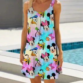 Minnie Mouse Elegant Dresses For Women Woman 2024 Disney Beach Dress Mickey Dress Fashion Top Print Casual Loose Oversized Dyr