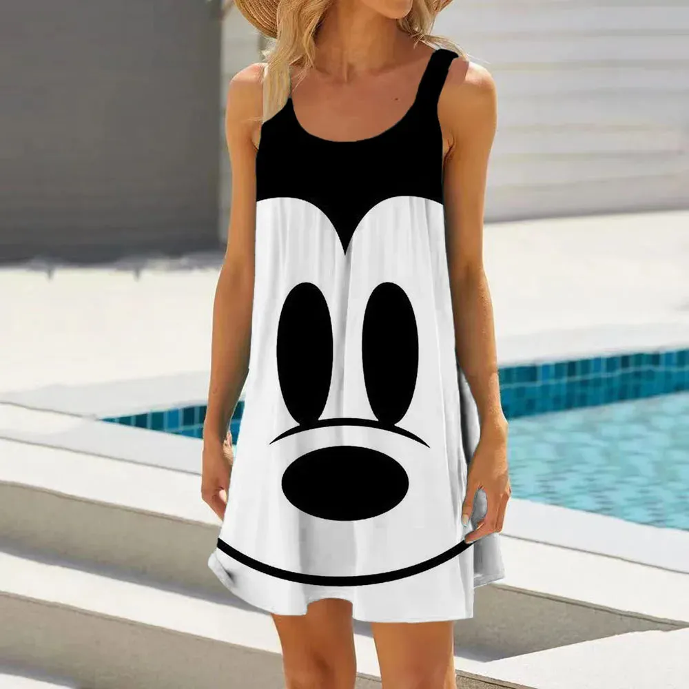 Minnie Mouse Elegant Dresses For Women Woman 2024 Disney Beach Dress Mickey Dress Fashion Top Print Casual Loose Oversized Dyr