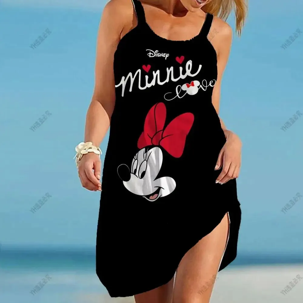 Minnie Mouse Elegant Dresses For Women Woman 2024 Disney Beach Dress Mickey Dress Fashion Top Print Casual Loose Oversized Dyr