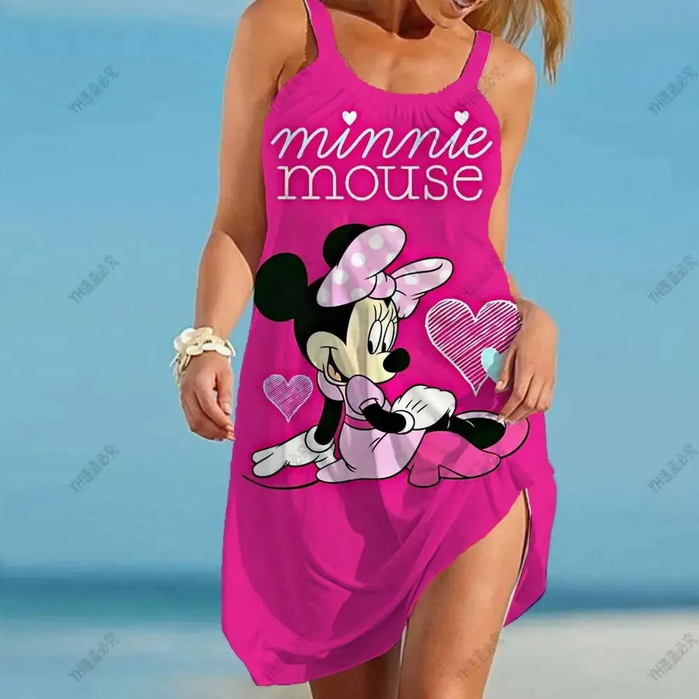 Minnie Mouse Elegant Dresses For Women Woman 2024 Disney Beach Dress Mickey Dress Fashion Top Print Casual Loose Oversized Dyr