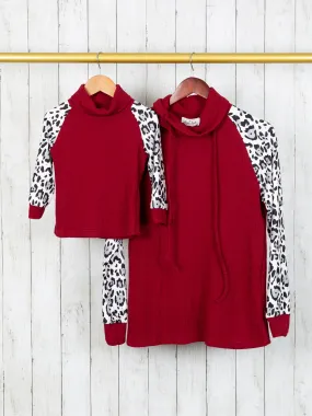 Mom & Me Burgundy Snow Leopard Pullover