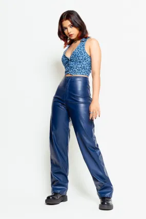 Navy Blue Leather Pants