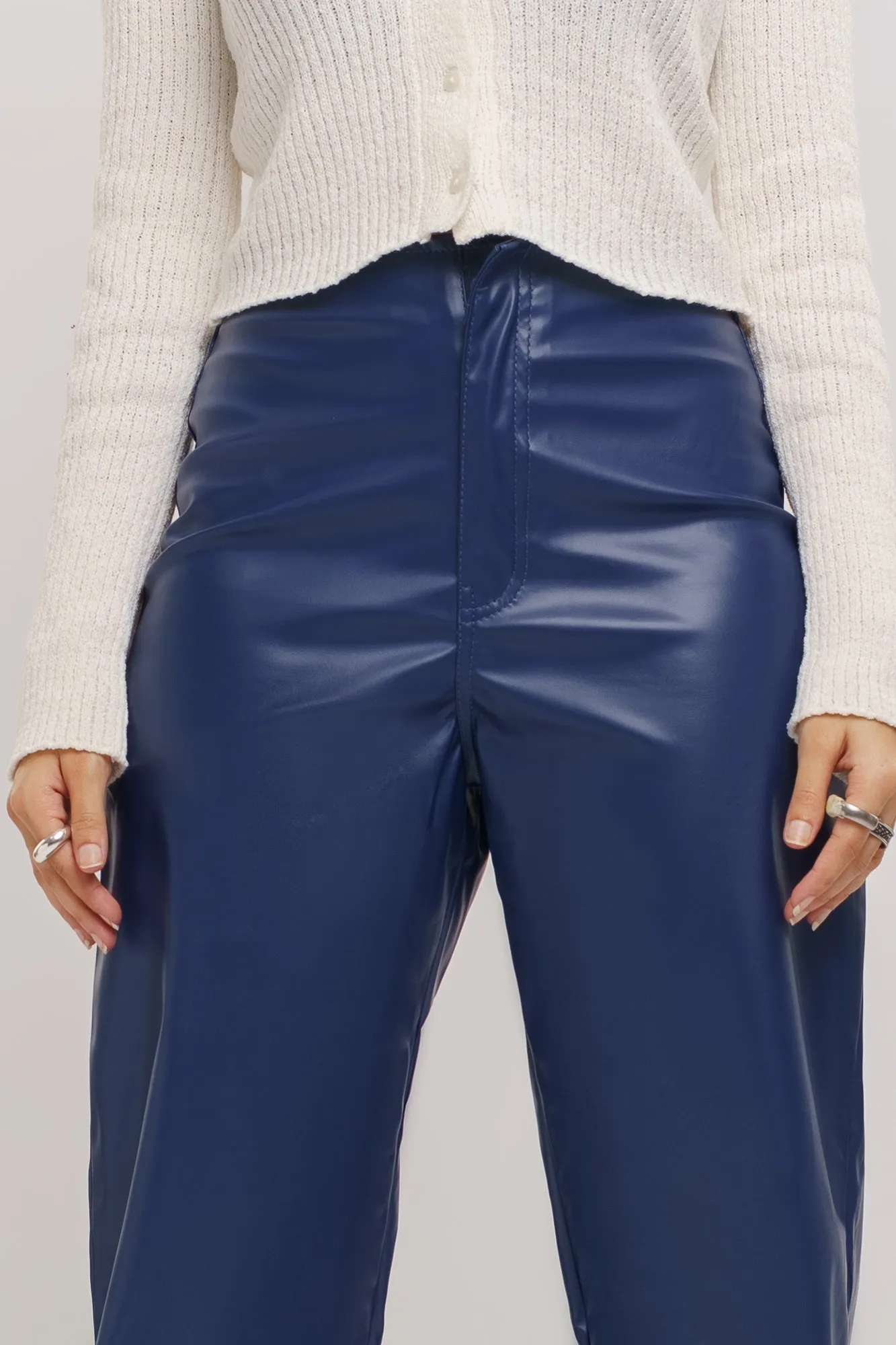 Navy Blue Leather Pants