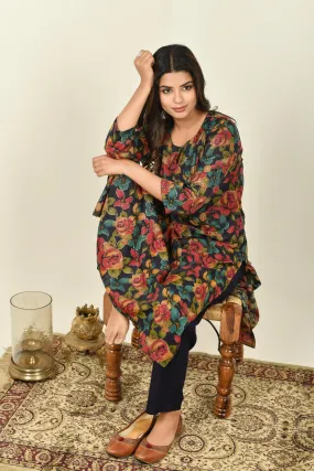 Navy Floral Keyhole Neck Kurta