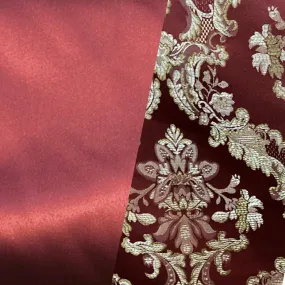 NEW Prince Lucas SOLID Designer Brocade Satin Medallion Fabric- Red & Gold- Upholstery & Drapery