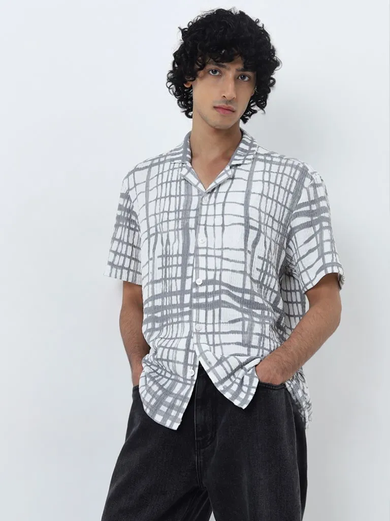 Nuon Grey Checkered Design Relaxed-Fit Shirt