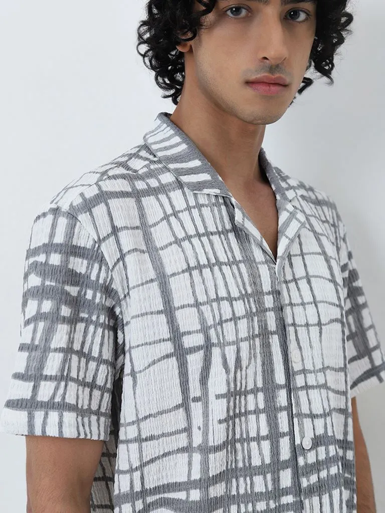 Nuon Grey Checkered Design Relaxed-Fit Shirt